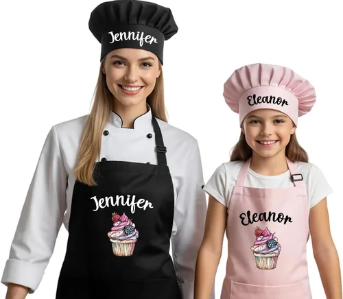 7th Hill Delantal Personalizado para Mujeres, Niños, Pequeños, Niñas y Niños, Delantales a juego Mamá y Yo con Bolsillos, Delantal para Hornear,