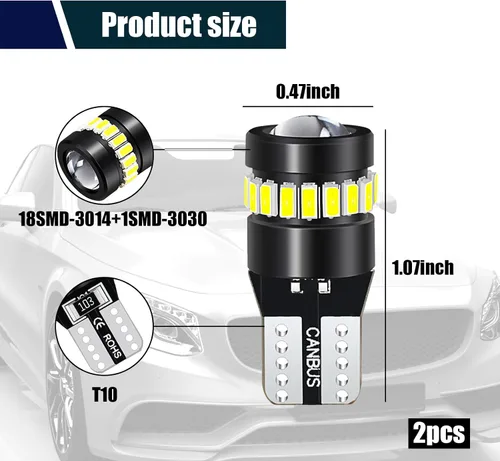 Miniatura 2 de ZKFAR 2 bombillas LED T10, 18SMD 3014 1SMD 3030, 155 lúmenes, luz súper brillante 6500K, luz blanca, luz LED para el ancho del coche, luz