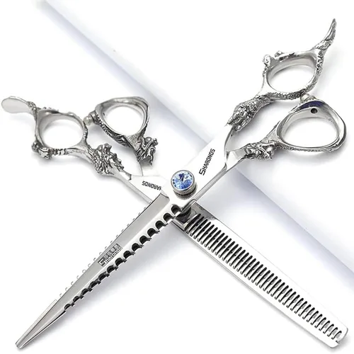 Miniatura 9 de SHARONDS Tijeras de corte de cabello, tijeras de peluquería para adelgazar, tijeras profesionales de peluquería para el hogar, para hombres y Plano