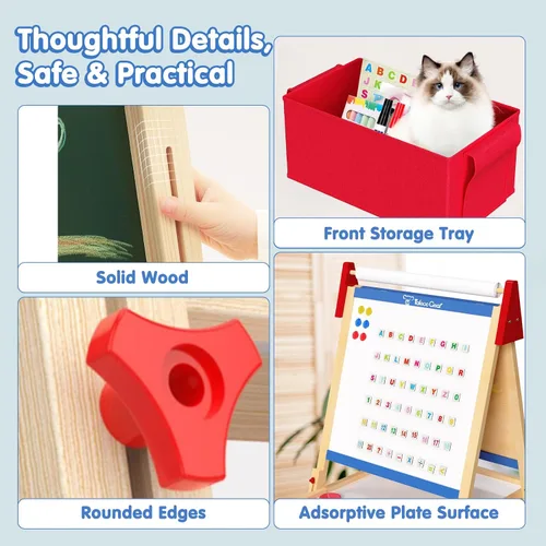 Miniatura 7 de Set de cabalete de arte para niños, tablero de dibujo ajustable de doble cara, cabalete de madera para pintar, edades 2-12, regalo de cumpleaños