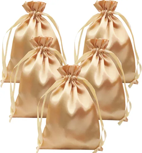 Miniatura 22 de 35 Piezas Bolsas de Regalo de Satén Beige de 5 x 7 Pulgadas - Bolsas de Baby Shower - Bolsas de Favores de Boda - Bolsa de Tela con Cordón - Bolsas
