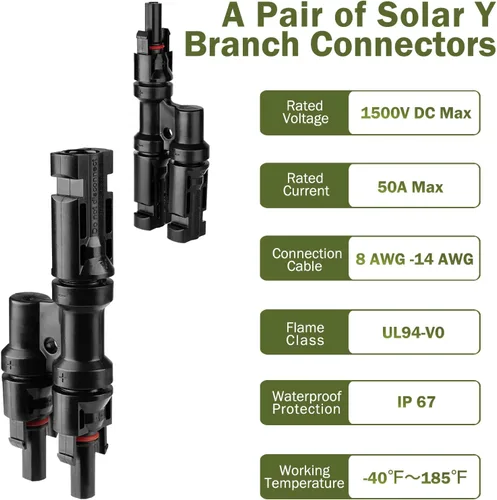 Miniatura 2 de HQST Conector de rama solar Y en par MMF+FFM para conexión paralela entre paneles solares (5 pares)