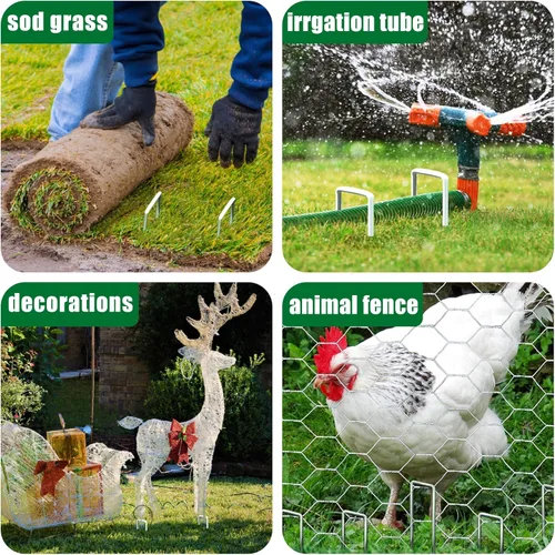 Miniatura 5 de Paquete de 50 grapas de paisaje de 4 pulgadas, estacas de jardín galvanizadas, pines de grapas de jardín antióxido, estacas de suelo para barrera
