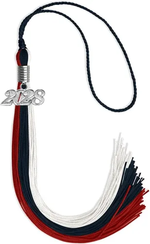Miniatura 84 de Endea Graduation Borla de triple color con gota de fecha plateada (negro/dorado/granate, 2020)