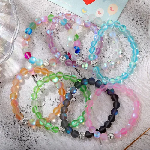 Miniatura 5 de SUMMER LOVE Joyería pulsera de cristal de sirena mística de 0.315in, pulsera de cuentas de piedra lunar brillante para mujeres y niñas, Sin gemas.