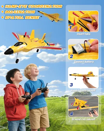 Miniatura 2 de ANTSIR Avión F22 Raptor RC, chorro de control remoto de espuma duradera con giroscopio y luces LED, 2 baterías recargables, 2.4 GHz RC Glider