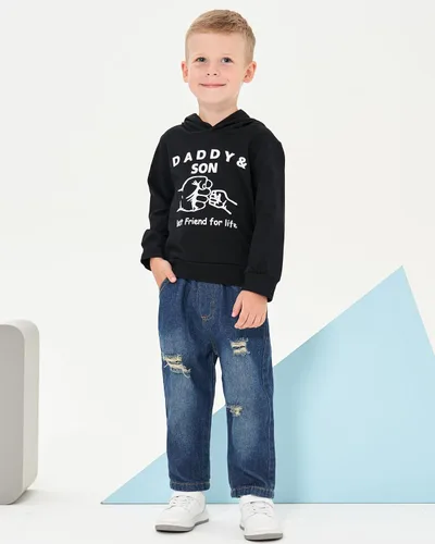 Miniatura 26 de Renotemy Ropa de bebé para niño, trajes de mezclilla, sudadera con capucha para bebés, pantalones de mezclilla, ropa para niños pequeños