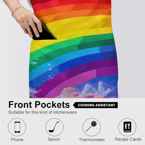 Miniatura 5 de MUSM Apron for Adults - 27.6 X 31.5 Inch, Heavy-Duty Polyester Aprons with Two Large Pockets, Waterproof Rainbow Kitchen Apron for Cooking