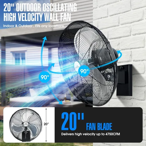 Miniatura 2 de iLiving Ventilador de pared oscilante de alta velocidad para exteriores de 20 pulgadas con motor resistente a la intemperie de 4750 CFM, ajuste