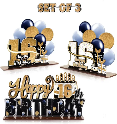 Miniatura 50 de LINGTEER Feliz 10º Cumpleaños Juego de Centros de Mesa de Acrílico Azul para Mesa - Brindemos por Diez Años Decoraciones de Regalo de Fiesta de 10º