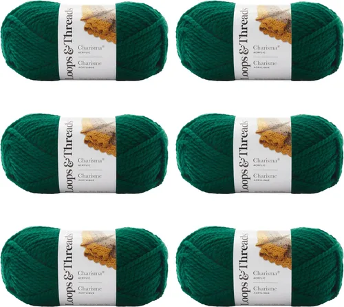 Loops & Threads Hilo Charisma, acrílico suave y voluminoso para tejido rápido, colores surtidos, 3.5 onzas, paquete de 6