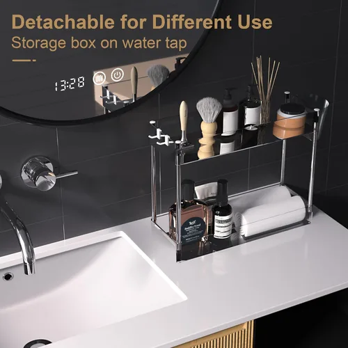 Miniatura 6 de VECELO Carrito rodante de acrílico de 3 niveles, carrito utilitario para almacenamiento de cocina, estantes móviles organizadores deslizables con 2
