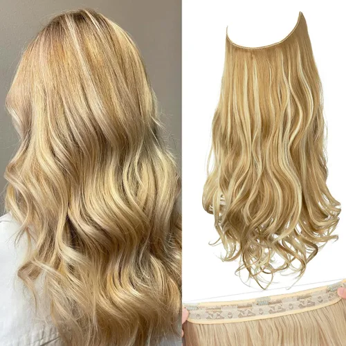 Miniatura 21 de SARLA Extensiones de cabello con alambre invisible con 3 clips, postizo sintético corto, ondulado, rizado, diadema ajustable transparente
