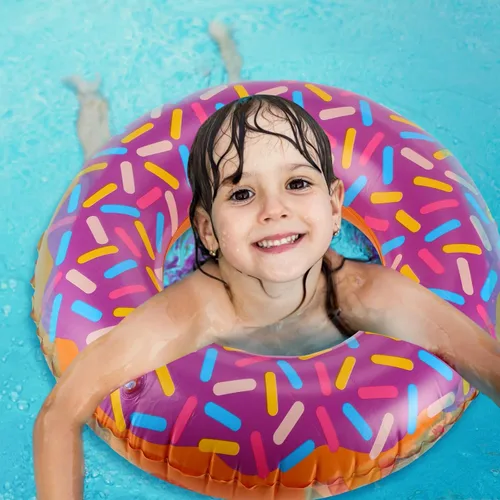 Miniatura 5 de Leitee Dona inflable para niños de 21.7 pulgadas con forma de dona, flotadores para piscina, tubo de natación inflable, anillo de natación, Morado
