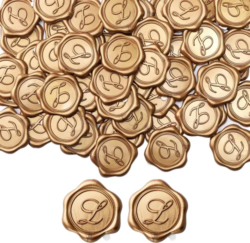 Yoption - Pegatinas de sello de cera con letra inicial del alfabeto L, paquete de 100 unidades, autoadhesivas, estilo antiguo dorado, para sobres,