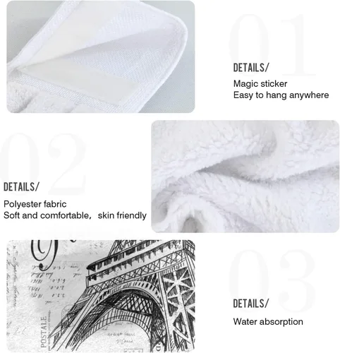Miniatura 5 de Nander Toalla de algodón Paris Eiffel Tower, 2 toallas absorbentes para baño, lavable a máquina