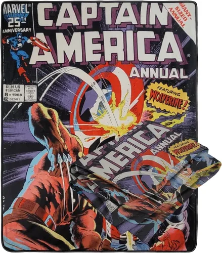 Miniatura 13 de Marvel - Manta de forro polar del 80.º aniversario – Ultrasuave y ligera, montaje clásico de cómic de Iron Man, Thor, Cap, Spidey, lavable a 80