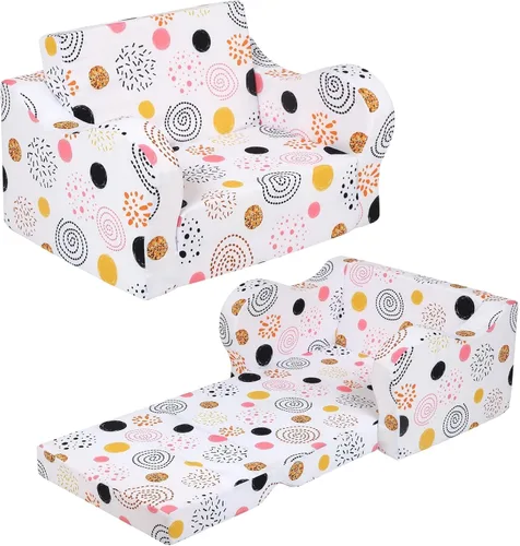 MOMCAYWEX Sofá para niños, sofá de espuma abatible 2 en 1, silla plegable suave para juegos, color blanco
