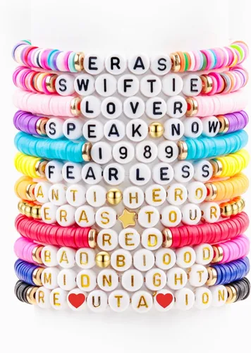 SINCSEFK Juego de 12 pulseras de la amistad TS de varias capas inspiradas en álbumes de música, regalos para fanáticos, niños, mujeres y niñas
