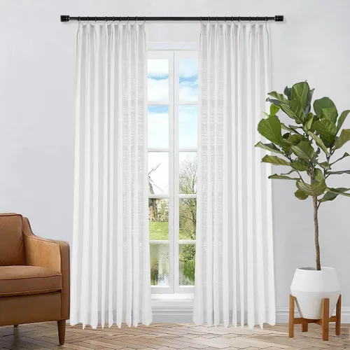 Cortina plisada de lino filtrante de luz de 102 pulgadas, panel de cortina para sala de estar y puerta plateada (1 panel, color blanco beige)