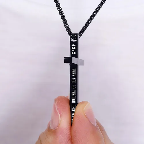 Miniatura 29 de Collar de cruz para hombre, regalo de Navidad, colgante de cruz, versículo bíblico, collares de acero inoxidable