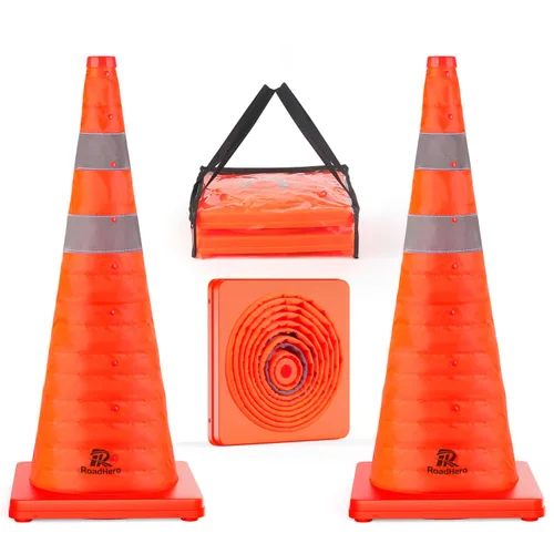 Miniatura 21 de RoadHero Paquete de 4 conos plegables de seguridad de tráfico de 28 pulgadas, conos emergentes multiusos con collar reflectante para seguridad vial