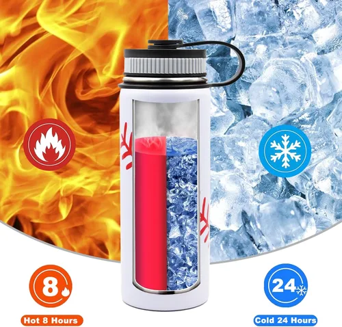 Miniatura 4 de Botella de agua de béisbol de 18 onzas, botella deportiva de boca ancha, vaso de viaje de metal con 2 tapas, botellas de agua aisladas al vacío