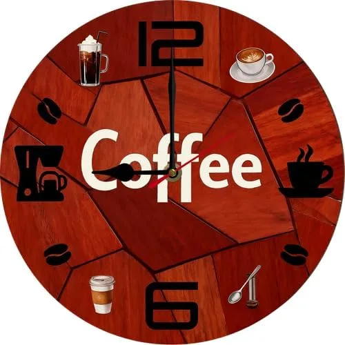 Miniatura 9 de Reloj de pared de café de 10 pulgadas, reloj redondo de madera de café, reloj silencioso sin tictac, relojes vintage de granja para oficina, hogar
