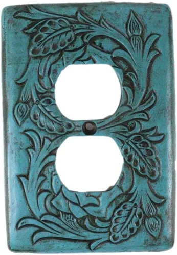 Miniatura 10 de Ebros Gift Juego de 2 rollos florales rústicos occidentales sobre fondo turquesa vintage, placa eléctrica de pared pintada a mano en 3D, accesorio
