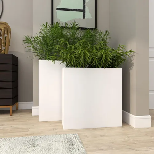 Miniatura 7 de Deco 79 Maceta de metal para interiores y exteriores, maceta rectangular grande, juego de 2 macetas de 28 pulgadas, 24 pulgadas de alto, color blanco