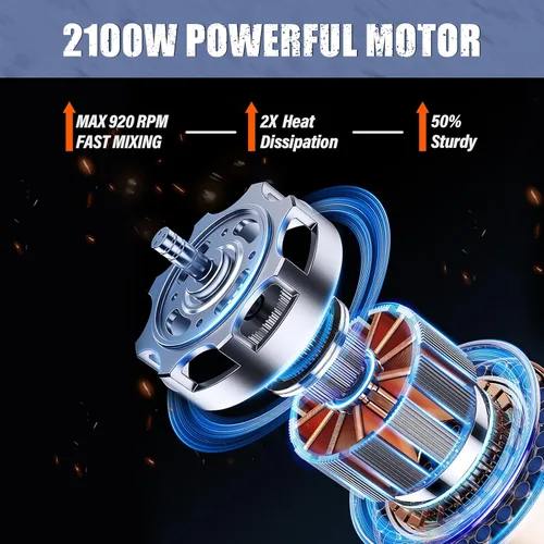 Miniatura 3 de IMAYCC Mezclador de cemento de mano, mezclador de concreto portátil, taladro de mezcla de 6 velocidades de 110V, mezclador de taladro de 2100W