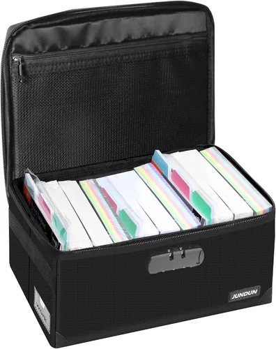 Miniatura 11 de JUNDUN Tarjetero de índice con cerradura, caja plegable ignífuga para 1200 tarjetas flash de 3 x 5 pulgadas, cajas de almacenamiento de tarjetas