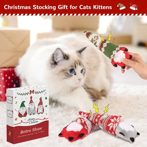 Miniatura 3 de Juguetes de Navidad para gatos Retro Shaw, juguetes de hierba gatera de Navidad para gatitos, juguete seguro para limpieza de dientes de gatitos