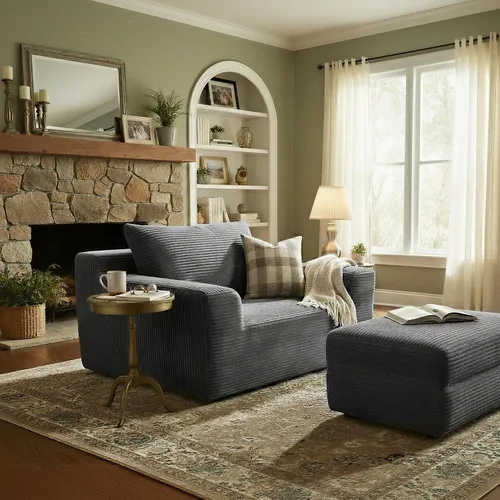 Miniatura 2 de VASAGLE ULCS111TZ01 - Sofá sin huesos, moderno sofá de nube con asiento profundo, sofá de pana para sala de estar, dormitorio, sofá individual, 51.2
