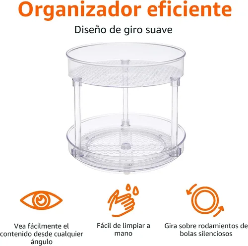 Miniatura 2 de Amazon Basics Lazy Susan - Organizador giratorio para especias y condimentos, 9 pulgadas de diámetro, 2 niveles, transparente