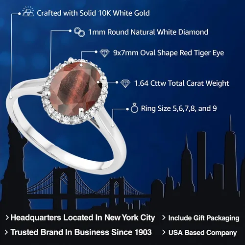 Miniatura 101 de Gem Stone King Anillo de compromiso ovalado de oro blanco de 10 quilates con piedra natal y halo de diamantes Ovalado de 0.354 x 0.276 in Anillo