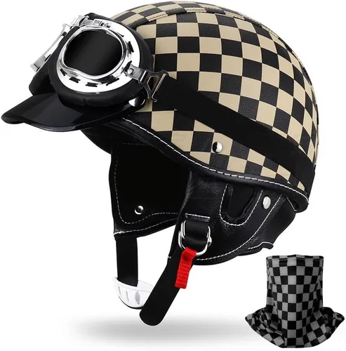 Miniatura 10 de Casco de motocicleta estilo alemán estilo retro medio casco de cuero medio abierto - aprobado por DOT para hombres y mujeres vintage motocicleta