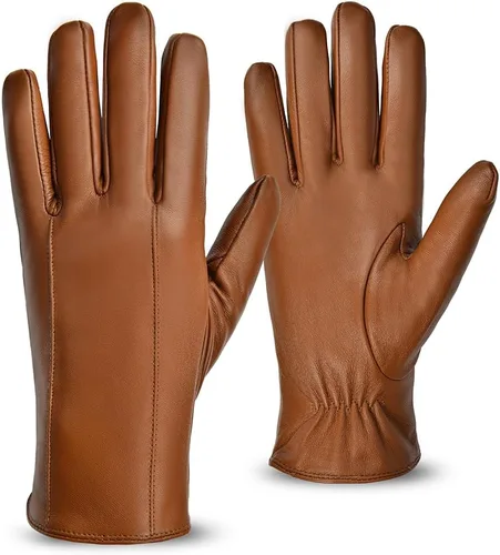 Miniatura 13 de MGGMOKAY Guantes de cuero para hombre, guantes de invierno de piel de oveja con forro