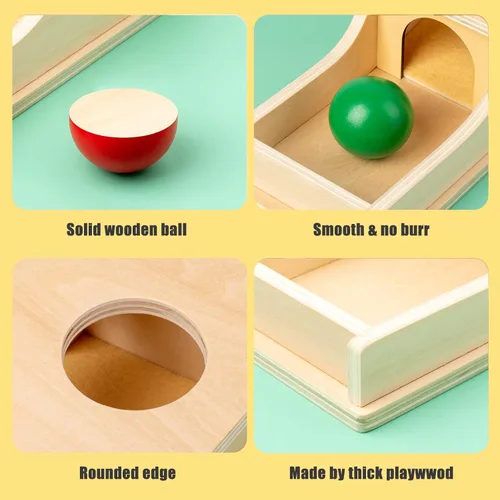 Miniatura 4 de Busy edition Montessori Toys Caja de objetos de permanencia con sonido suave, juguete de madera, bola de bebé para soltar y jugar, para niños de 6