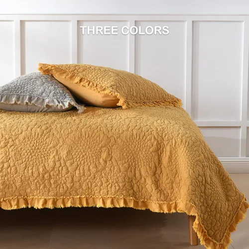 Miniatura 6 de HORIMOTE HOME Edredón beige con volantes, tamaño individual, microfibra lavada a la piedra, ligera, arrugada, rústica, desgastada, elegante, 2