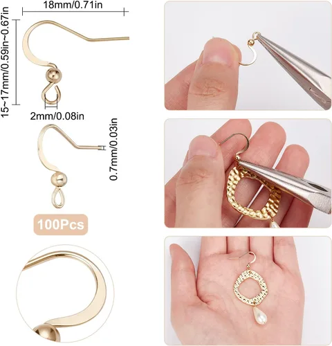 Miniatura 2 de SUNNYCLUE 1 Caja 100Pcs Ganchos de Pendiente Franceses Chapados en Oro Real de 18K, Pendientes de Anillo de Pescado, Alambres de Acero Inoxidable