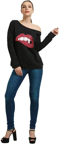 Miniatura 7 de MAGICMK - Sudaderas con hombro descubierto para mujer, manga larga, estampado de labios, casuales