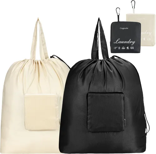 Miniatura 9 de GOGOODA Bolsas de viaje para lavandería con cierre de cordón XL, plegables, con asa, resistentes y lavables, para dormitorio universitario, viajes