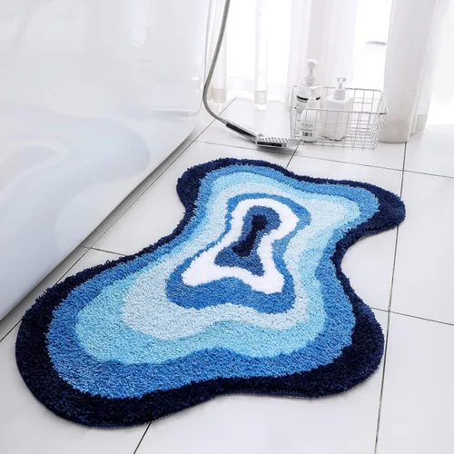 Blue Dizzy - Alfombra de baño divertida e irregular, antideslizante, suave, lavable de microfibra para baño, sala de estar, secado rápido