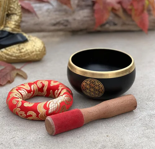 Miniatura 4 de Juego de cojines tibetanos con diseño de flor de la vida, para meditación, yoga, curación espiritual y atención plena, tamaño mediano (negro)