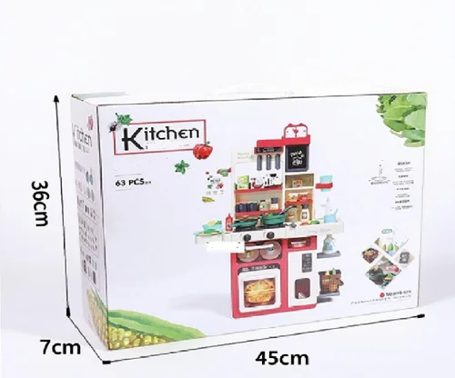 Miniatura 3 de Serena&Jewel Juego de cocina con 63 piezas, juego de accesorios de juguete con sonidos reales y luz, fregadero de juego, estufa de cocina con vapor