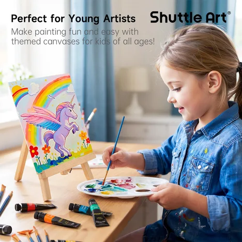 Miniatura 6 de Juego de 48 pinturas acrílicas para niños, Shuttle Art 30 colores de pintura acrílica con caballete de madera, lienzo, bloc de pintura, pinceles