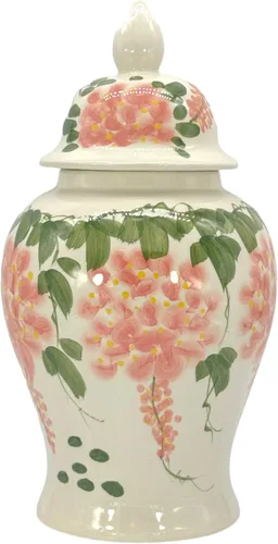 Miniatura 18 de Galt International Jarrón de Templo de Cerámica Chinoiserie Floral Marrón y Blanco de 18" con Tapa - Jarrón de Jengibre Decoración para Hogar