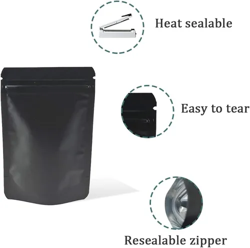Miniatura 2 de PABCK Bolsas de sellado térmico resellables de 3.55 mil de grosor Mylar negro esmerilado, bolsas selladas de papel de aluminio negro esmerilado, 50