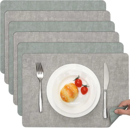 Miniatura 16 de Myir JUN Juego de 6 manteles individuales de doble cara, de piel sintética, para interiores, para mesa de comedor, exteriores, cuadrados, Negro